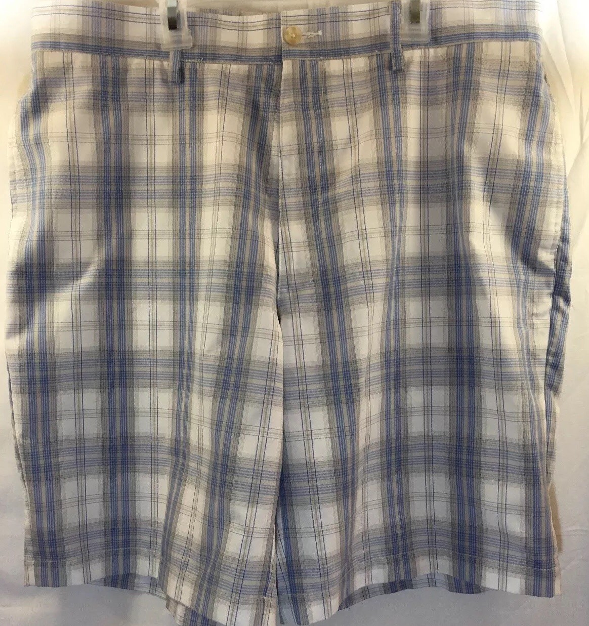 Pro Tour Mens Golf Shorts Size 36 Flat Front Blue White Khaki Plaid and Checks gallery
