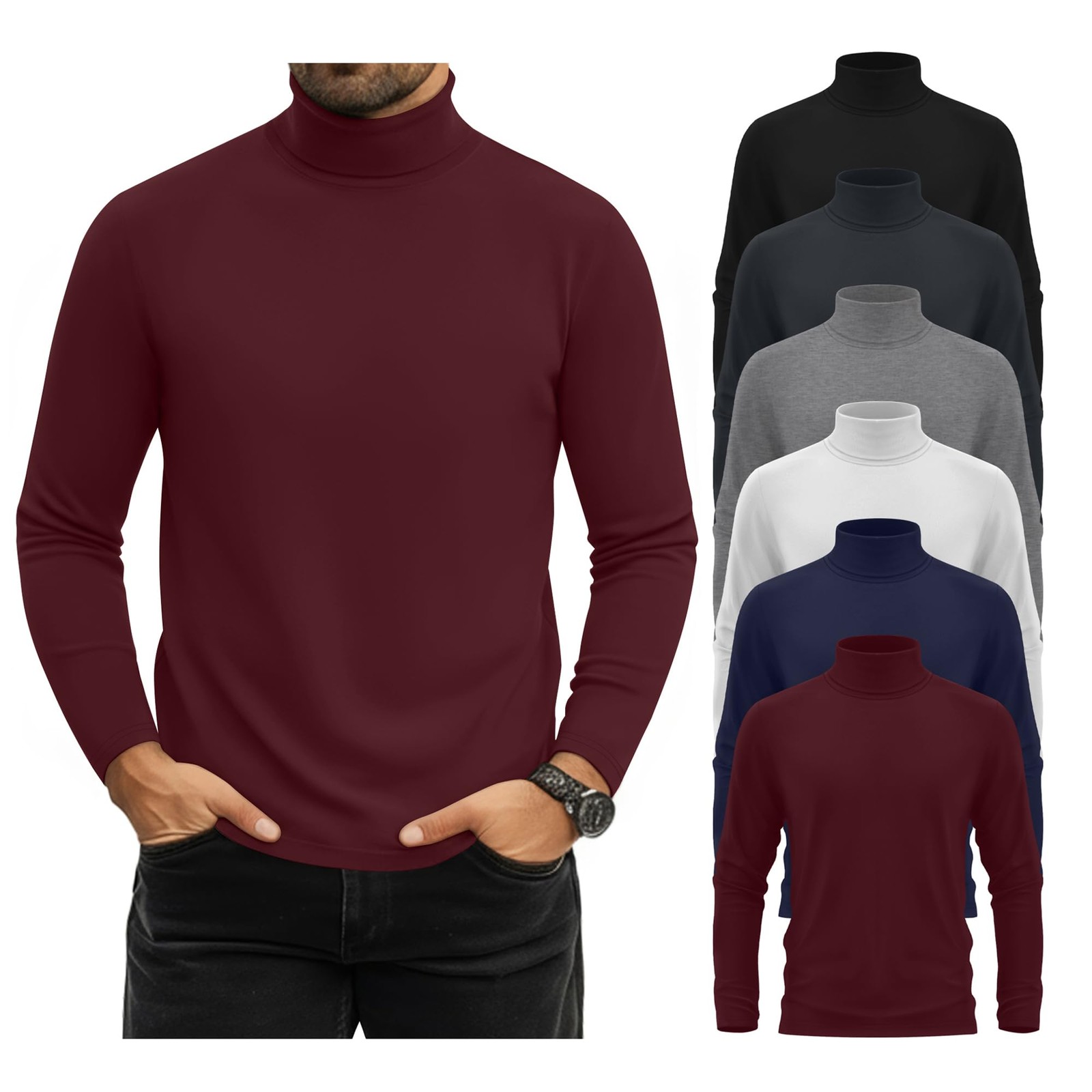 6 Pack Mens Big and Tall Turtleneck Shirts Long Sleeve Loose Fit Tops Basic P... gallery