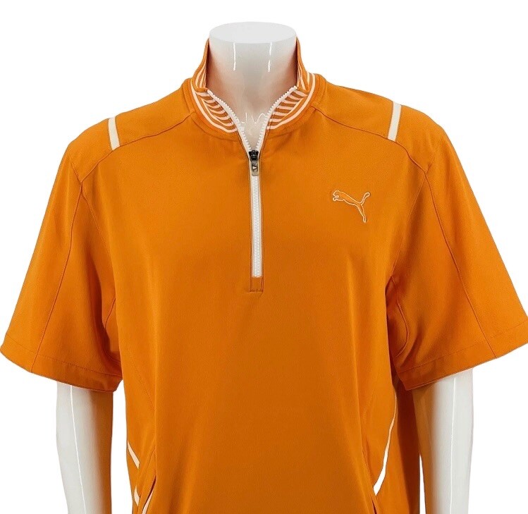 PUMA Storm Cell Orange Golf Logo Short Sleeve 1/4 Zip Men Fitted Shirt Sz SMALL gallery