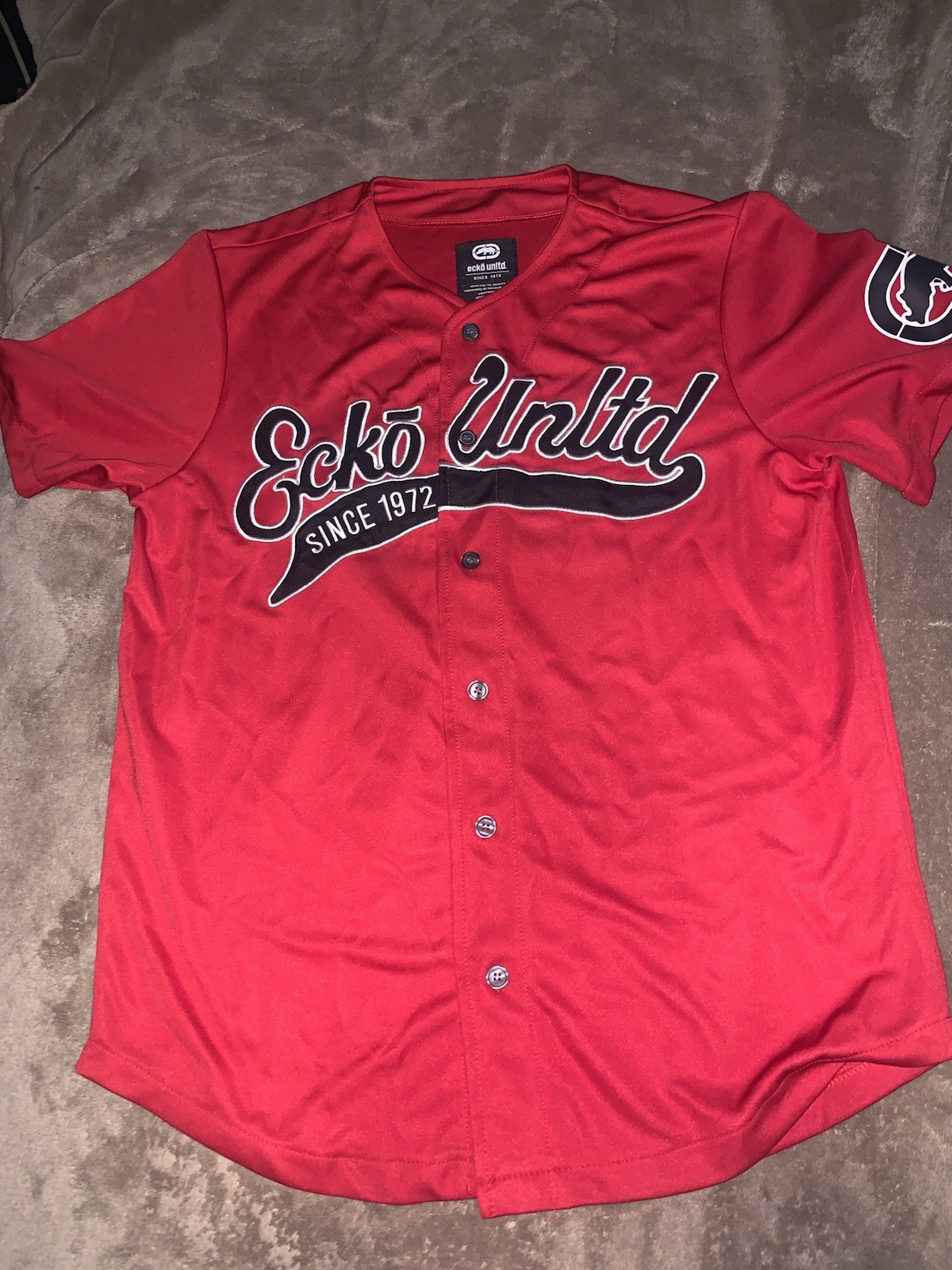 Ecko Unltd Mens Short Sleeve Heavy Weight Red Black Baseball Jersey NWT VTG gallery