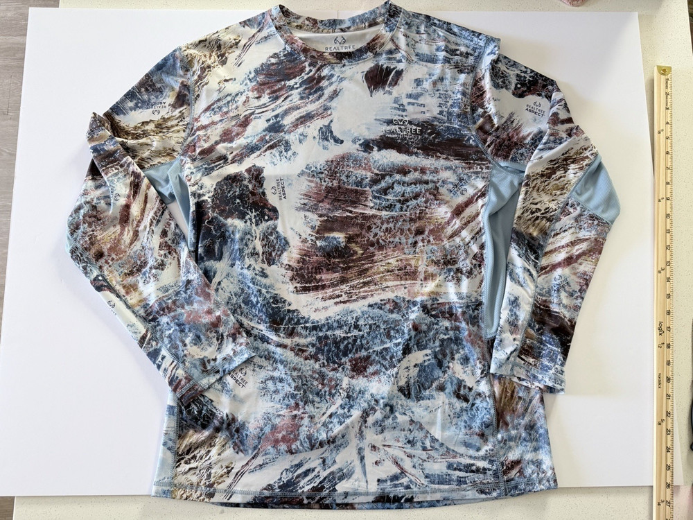 Realtree Fishing Aspect LongSleeve Shirt Camo Blue Mens Size XL White Brown Blue