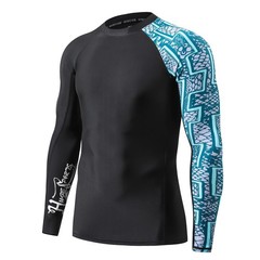 Men’s Splice UV Sun Protection UPF 50+ Skins Rash Guard Long Sleeves(Zigzag, M)