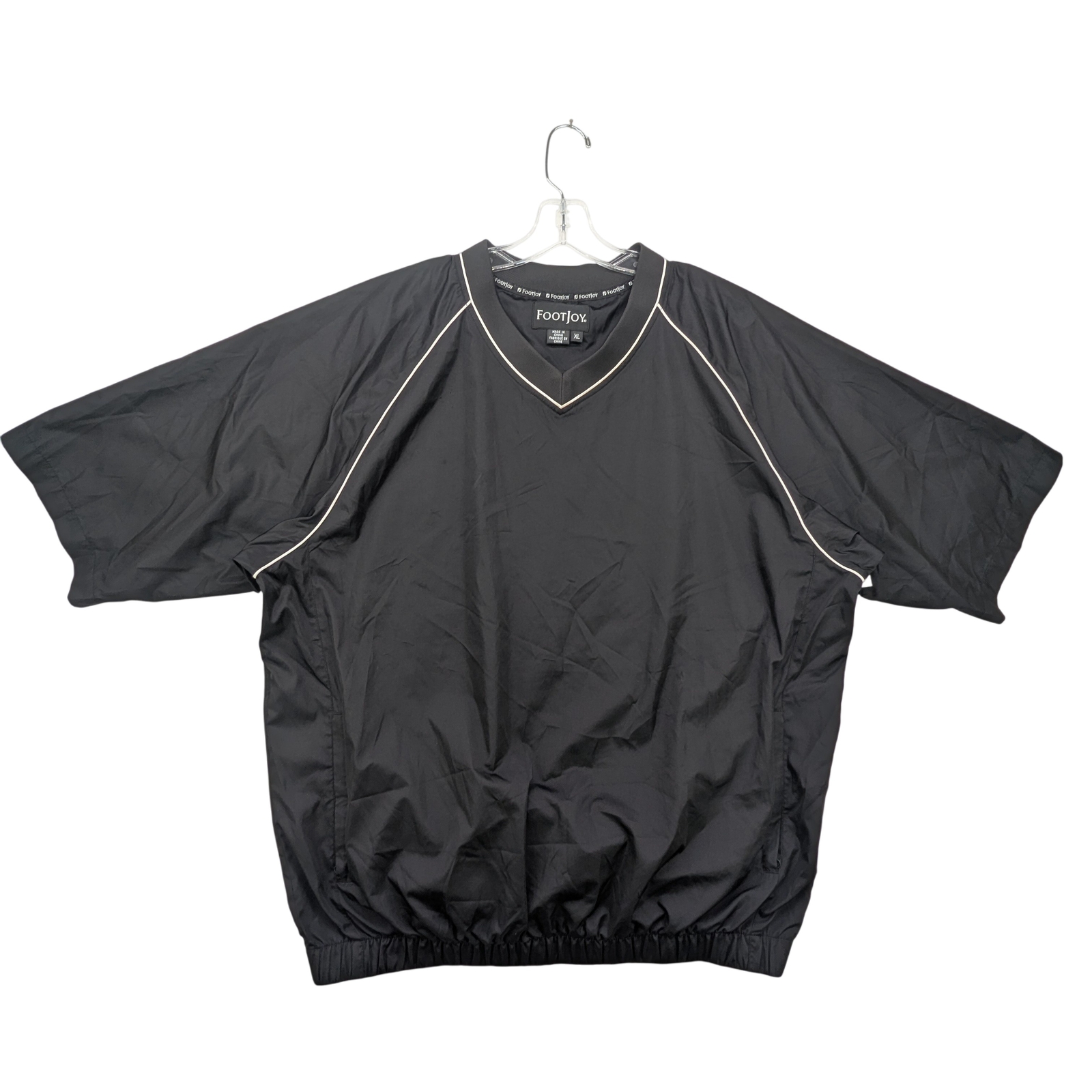 FootJoy Pullover Mens XL Golf Windshirt Black White Piping Short Sleeve V-Neck gallery