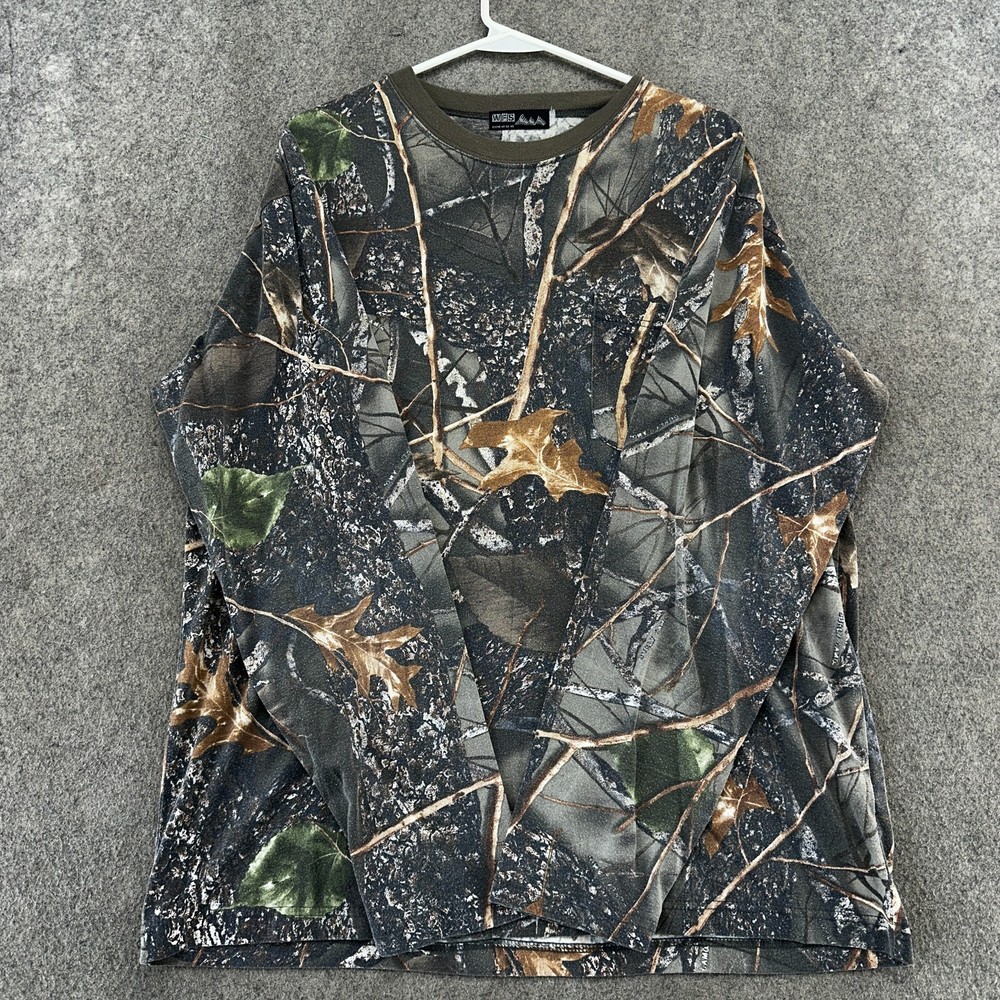 WFS Element Gear Shirt Mens Large Green Burly Camo Hunting Outdoor Long Sleeve