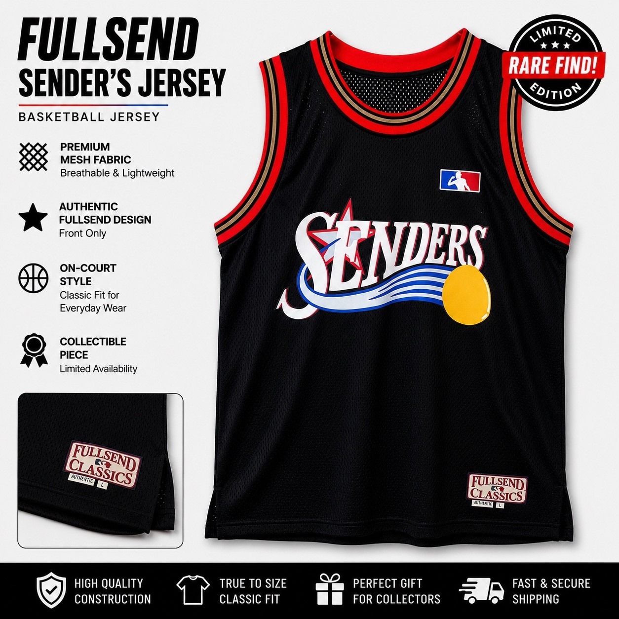 Fullsend “SENDERS” Basketball Jersey Tank Top Black Mesh Limited Edition gallery