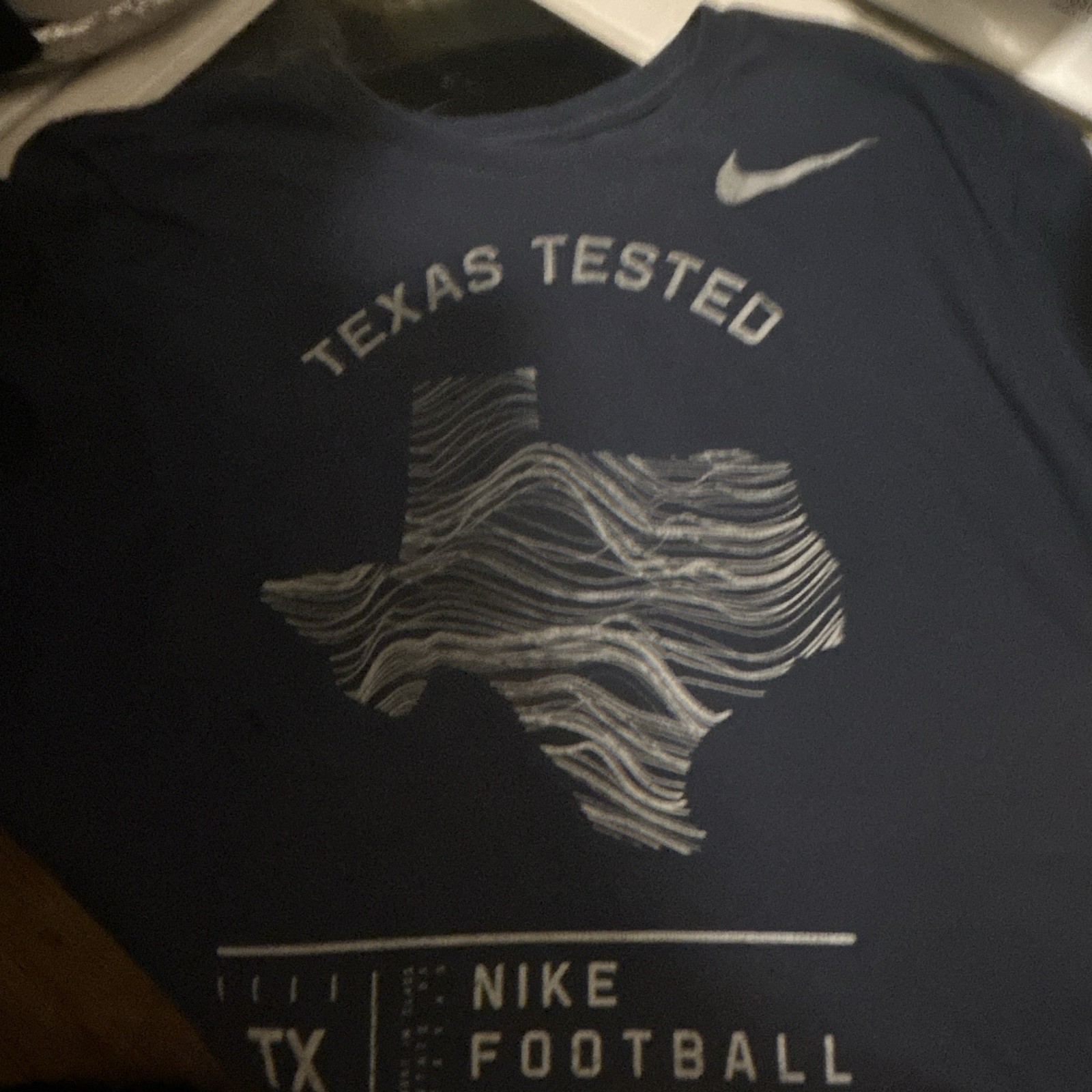 Nike The Nike Tee Dri-FIT Men's M Blue Texas Logo Crew / small holes by neck .. gallery