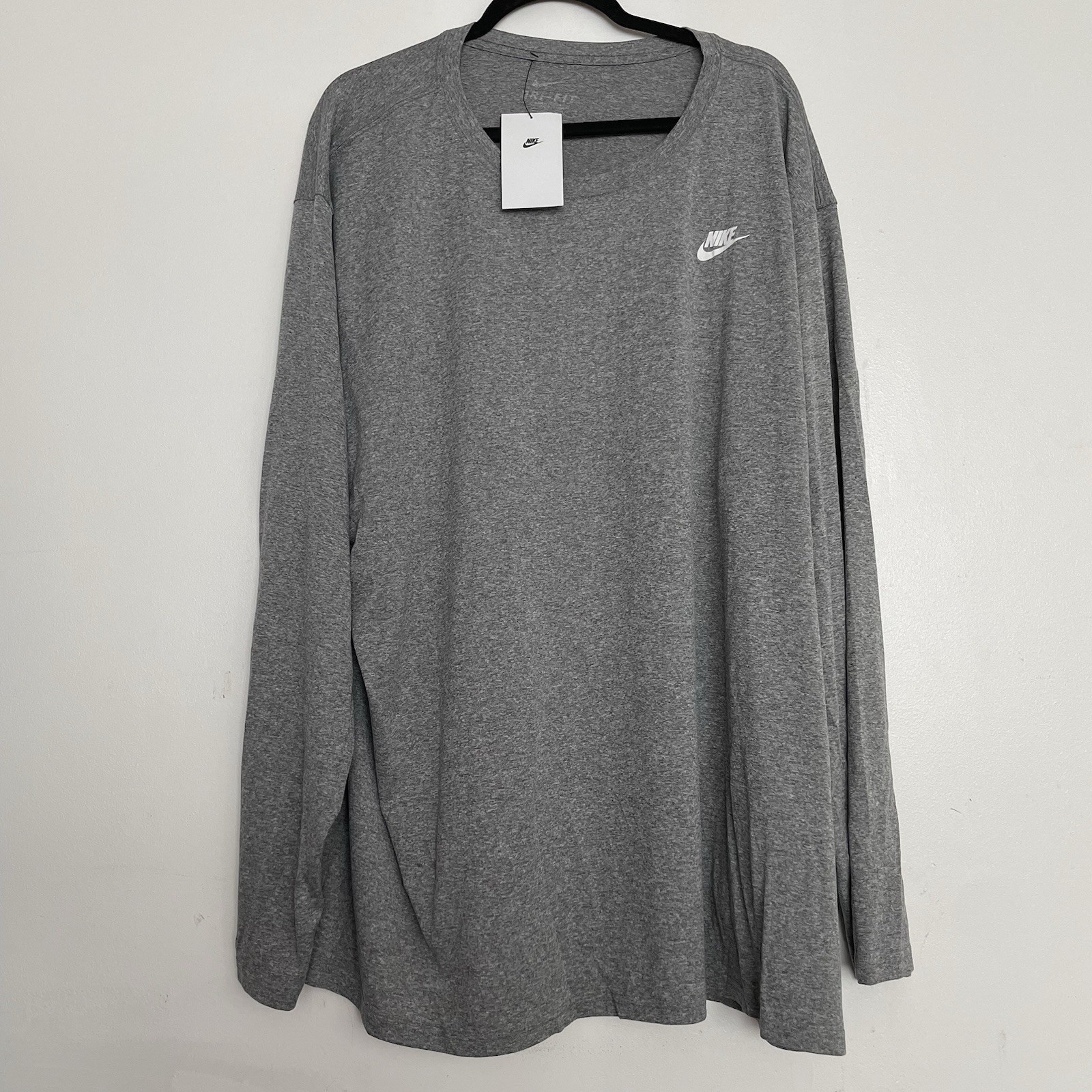 Men’s Nike Dri-Fit Logo Long Sleeve Shirt Carbon Heather Size 4XL gallery