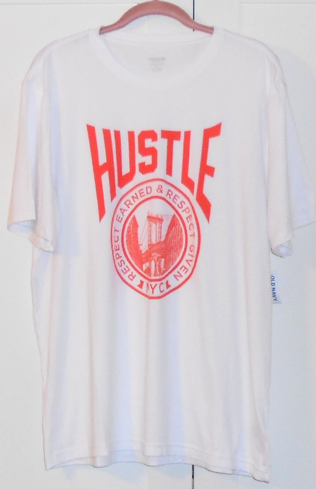 MEN'S OLD NAVY ACTIVE CLOUD MOTION WHITE " HUSTLE" TEE - SIZE XLARGE