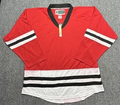 TRONX Hockey Jersey Shirt Mens Large Red Black White Striped V Neck Breathable