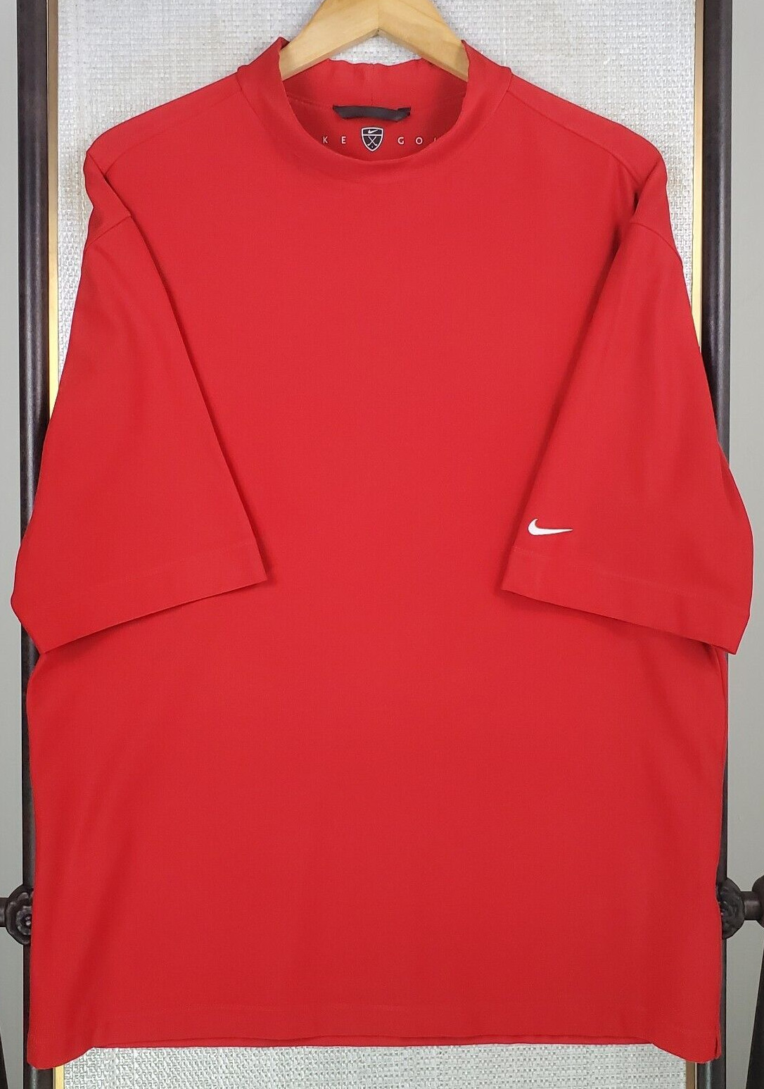 VTG NIKE GOLF Size Large Mens 1/2 Sleeve Tiger Sunday Red Mock Neck Polo Shirt gallery