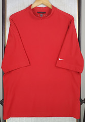 VTG NIKE GOLF Size Large Mens 1/2 Sleeve Tiger Sunday Red Mock Neck Polo Shirt