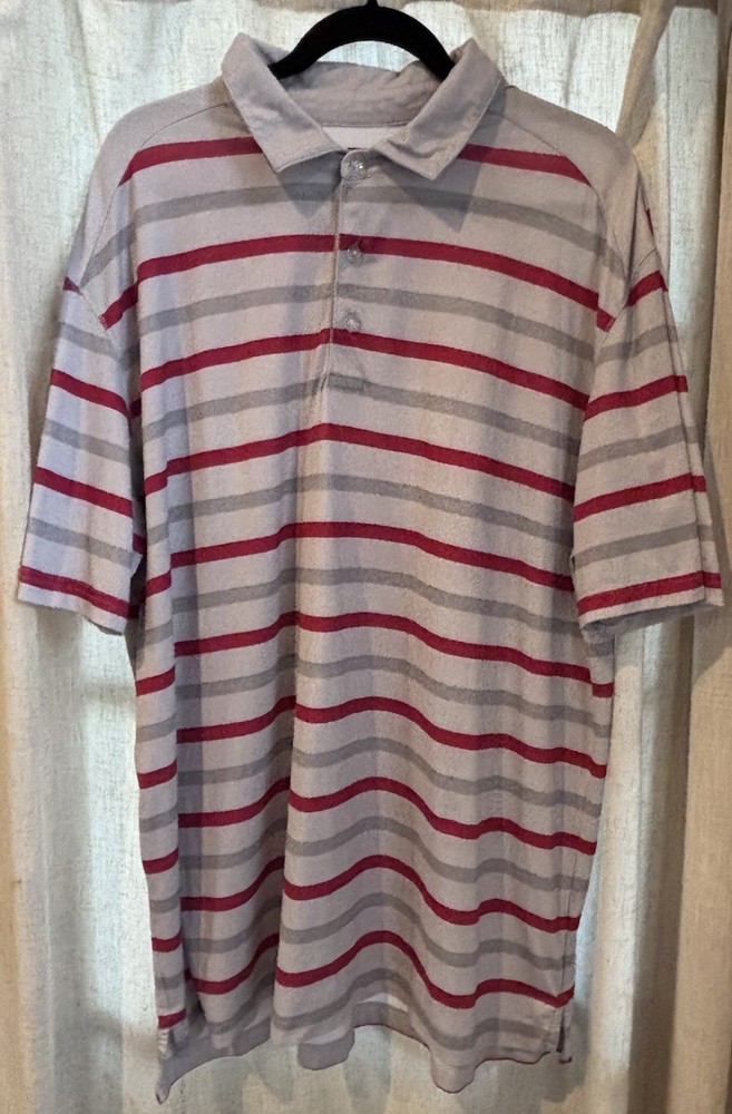 Callaway Golf Polo Shirt Mens XL Red Gray Stripe Opti-Dri Performance Polyester
