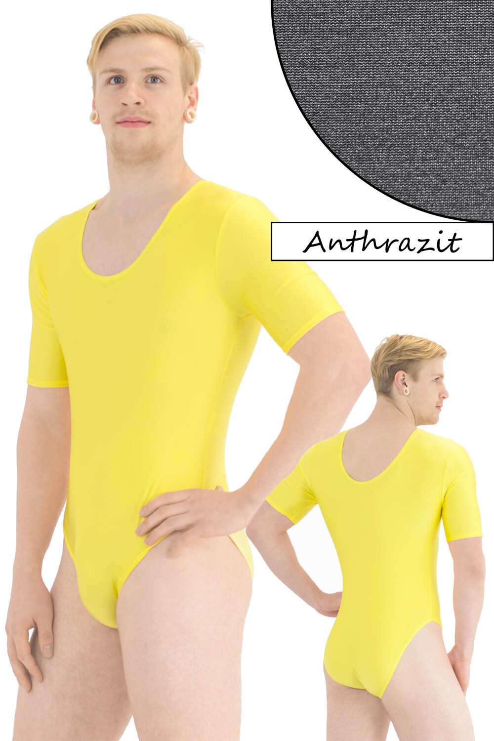 Men Body Short Sleeves Round Neck Elastic Short Sleeve Body Stretch Shiny Sports Body gallery