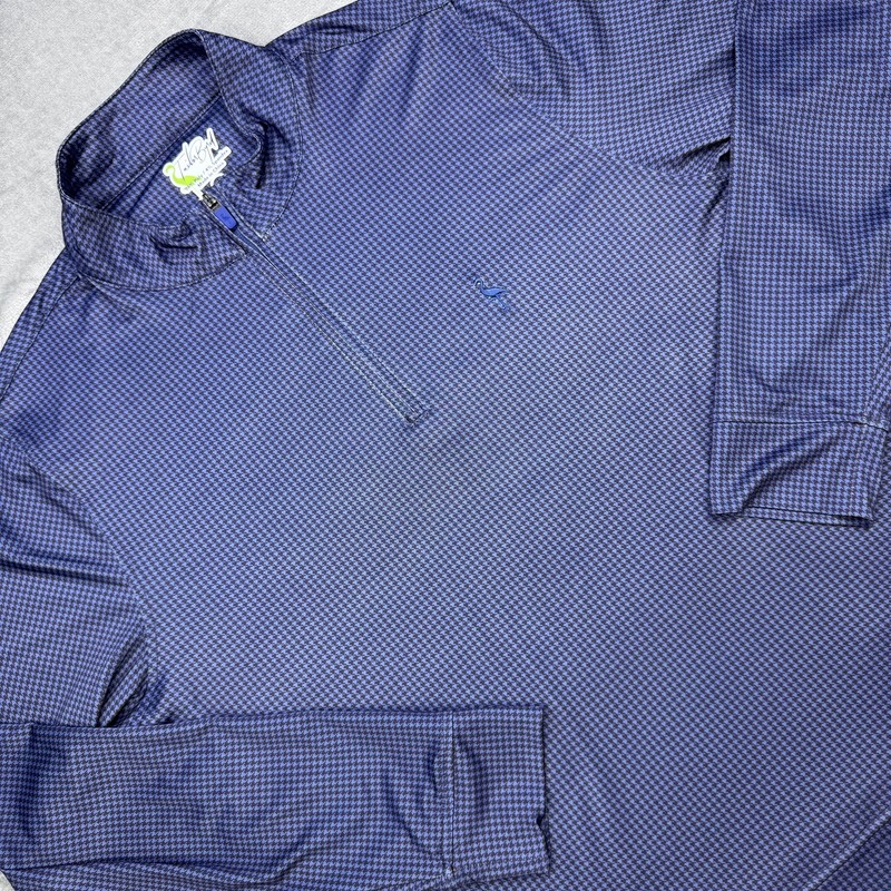 TailorByrd Pullover Mens Large Blue Houndstooth Quarter Zip Golf Shirt Top gallery
