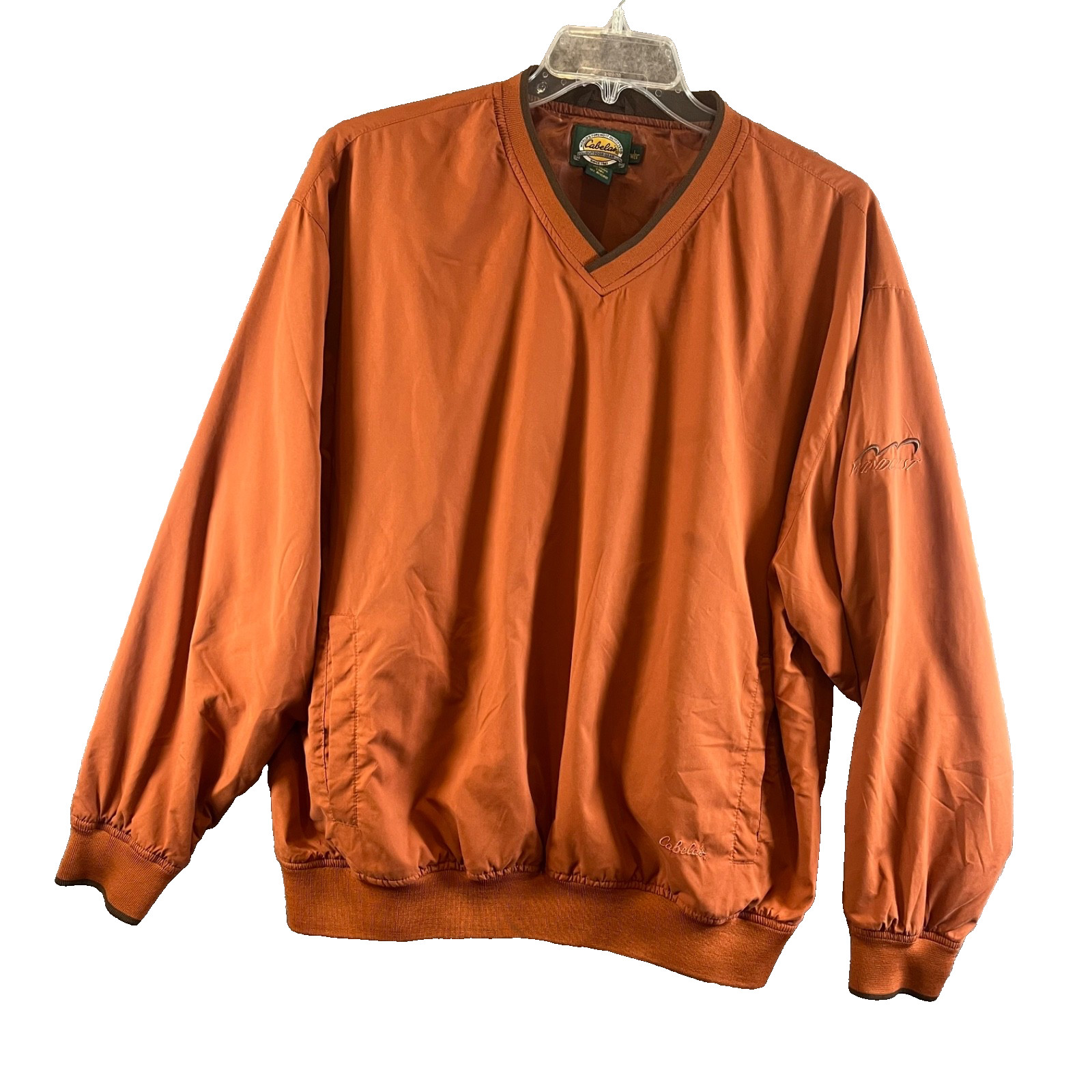 Cabelas Windcrest Rust Size L Pullover Windbreaker V Neck Pockets Golf Lined EUC gallery