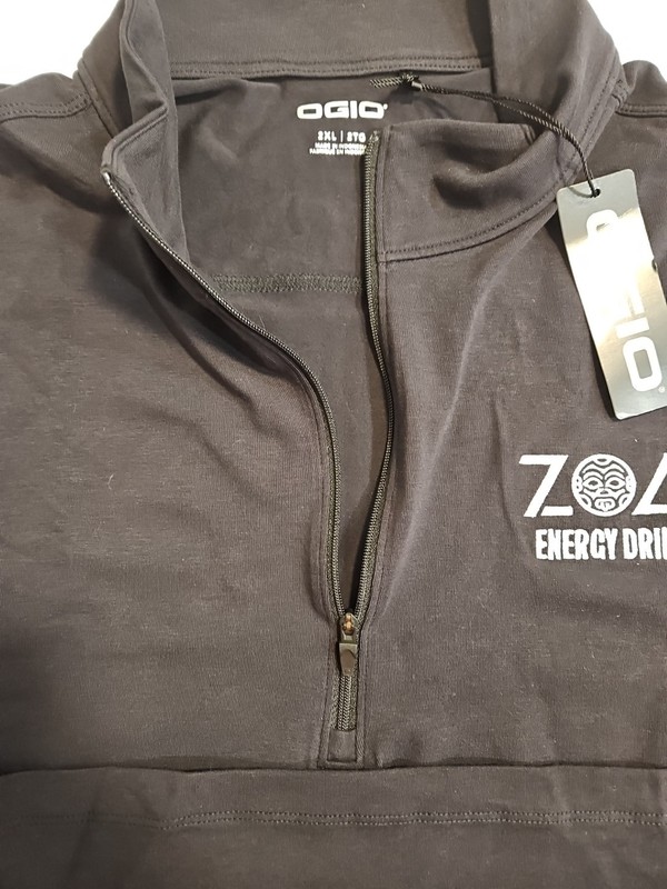 OGIO- Black 1/4 zip pullover with ZOA Energy Drink Logo. Promo Item- 2XL- NWT. gallery