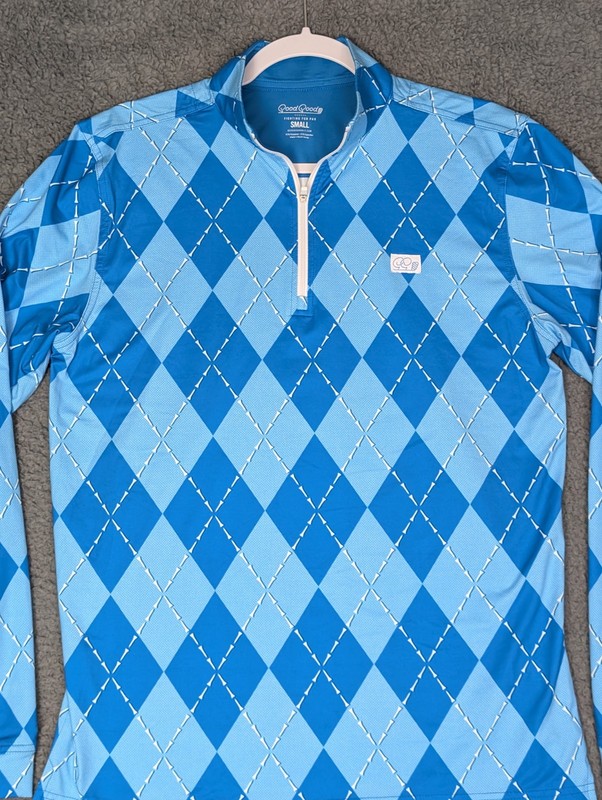 Good Good Golf 1/4 Zip Pullover Size Small S Blue & White Golf Tee AOP Argyle gallery