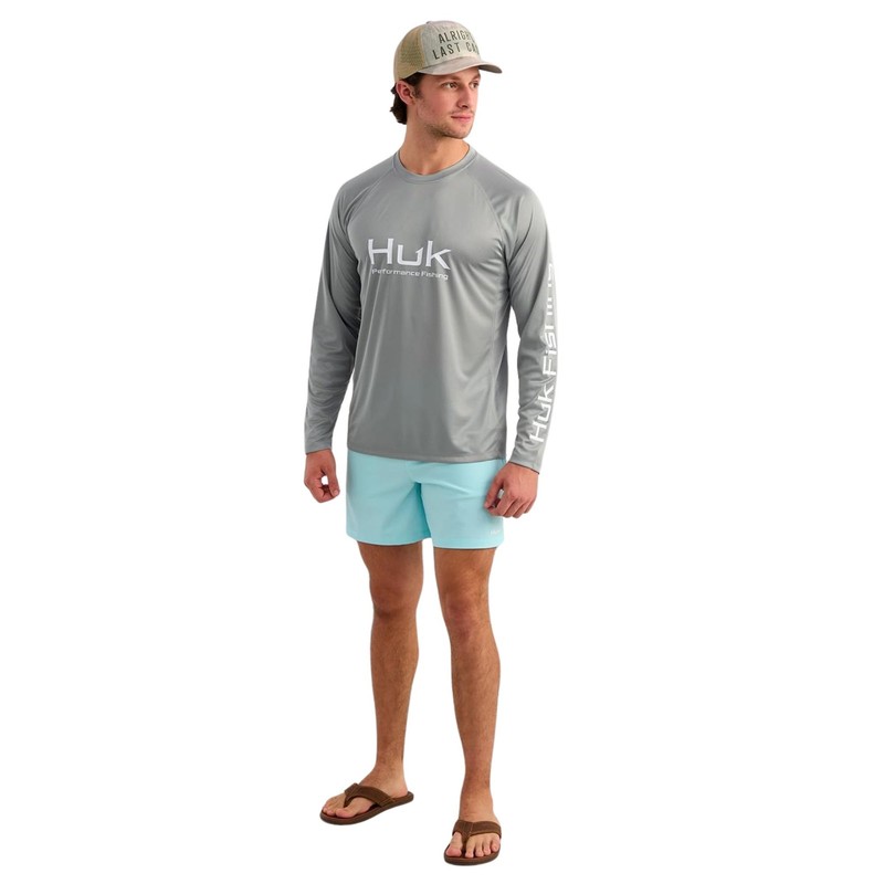 Huk Pursuit Long Sleeve Crew Men's Tech Shirt, Sharkskin, Large gallery