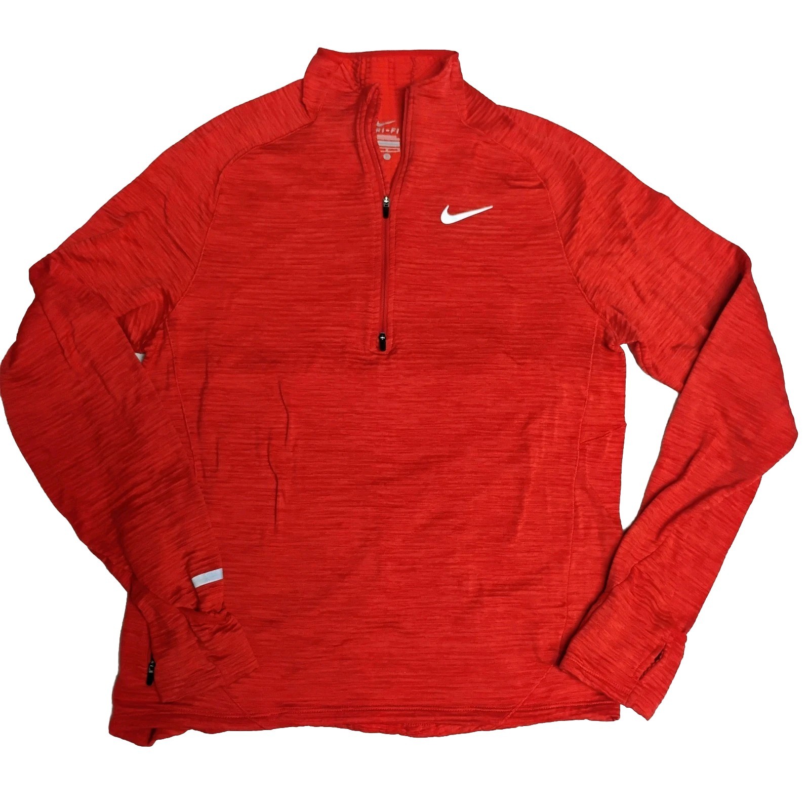 NIKE DRI FIT Quarter Zip Womens Medium Red Running Shirt, Zip Pocket Hand Covers gallery