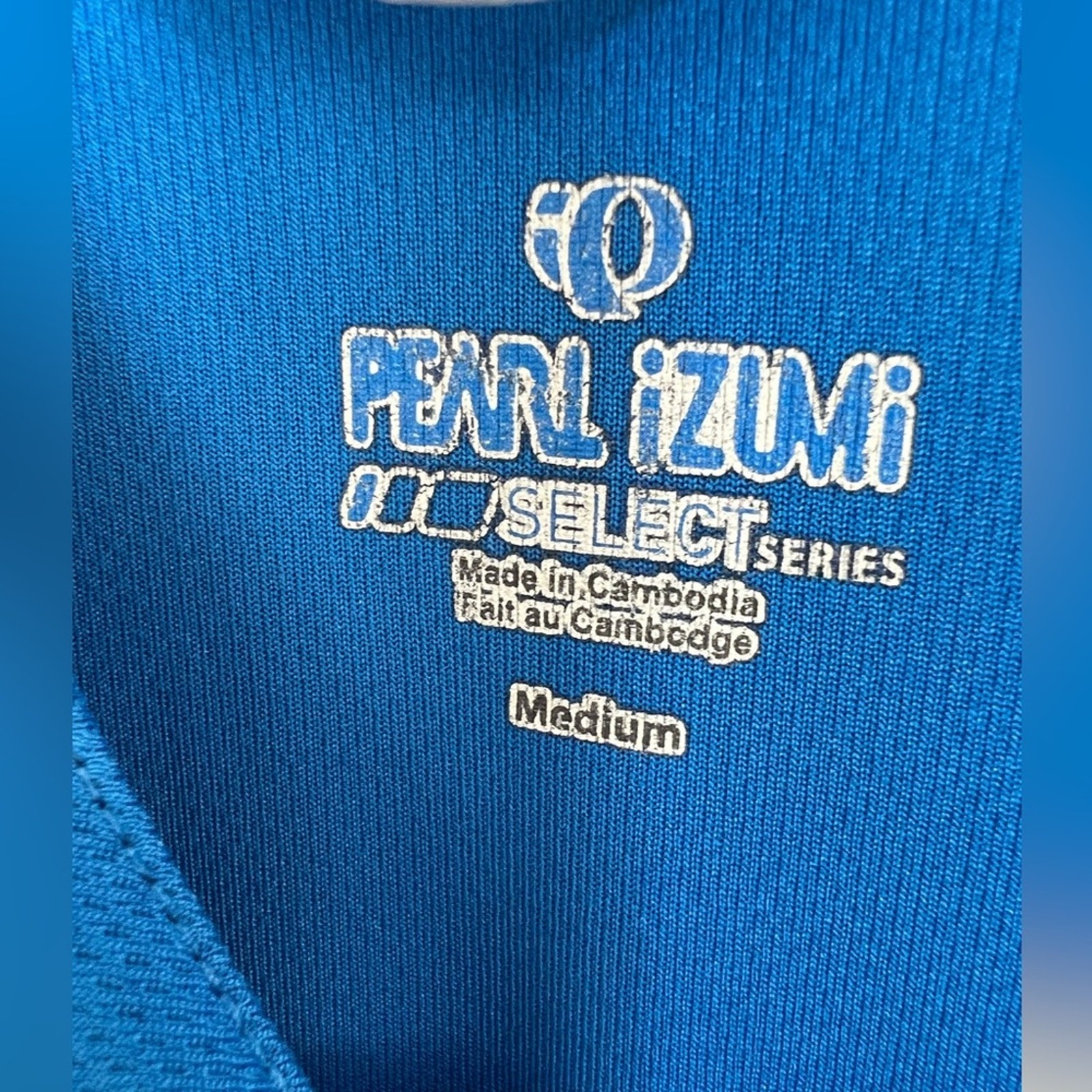 Pearl Izumi Select Cycling Jersey Medium Blue White 1/2 Zip Select Series EUC gallery