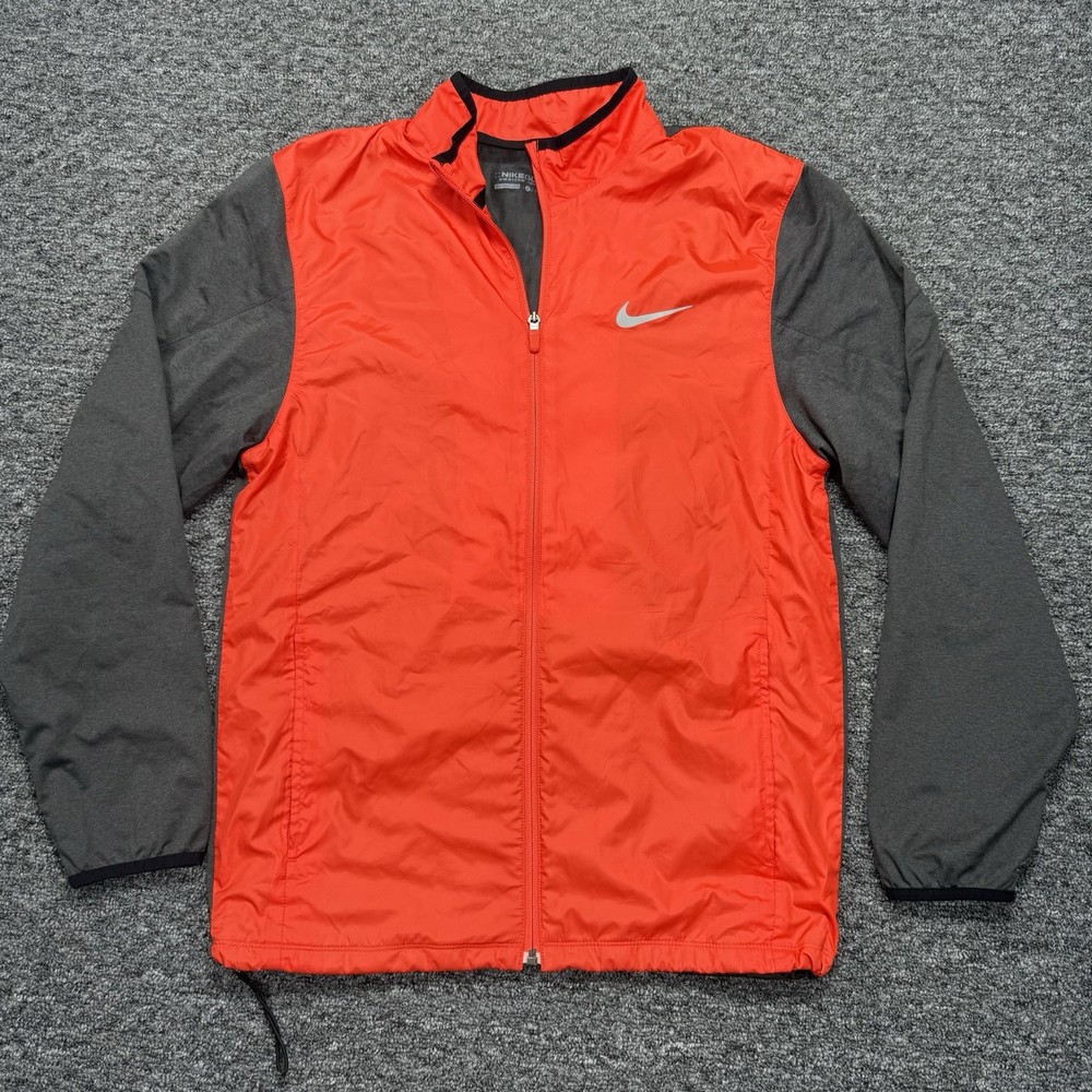 Nike Golf Jacket Mens Small Red Orange Windproof Gold Shield Full Zip 726401