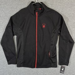 Spyder Full Zip Fleece Sweater Waffle Knit Black Red Men’s Size Large NWT