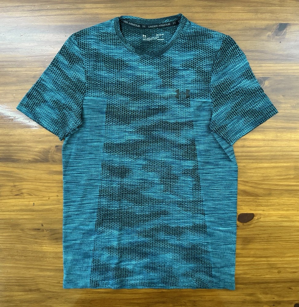 Under Armour HeatGear Fitted Training Shirt Men's Medium Teal Black Short Sleeve