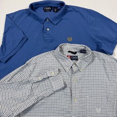 Chaps Mens Shirt Lot 2 XL Short Sleeve Stretch Polo Long Sleeve Check Blue EUC