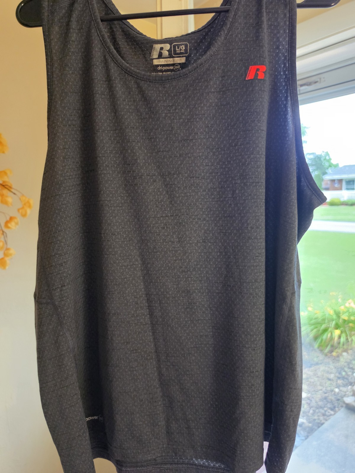 Russell Dri-Power 360 Men's L/G Gray Mesh Tank Moisture Wicking Scoop Neck gallery