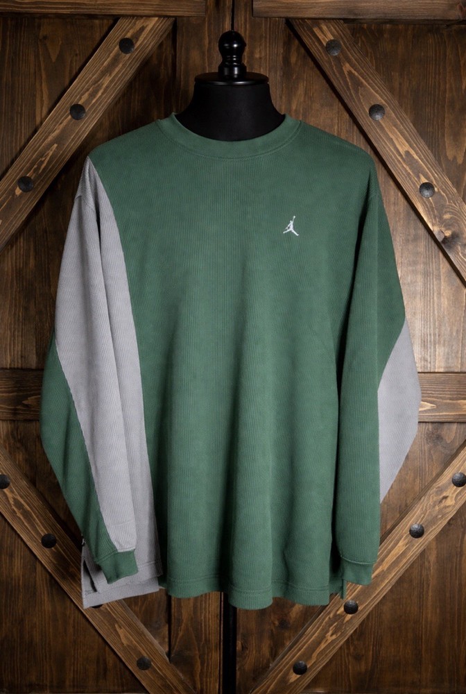 Jordan 20th Anniversary Long Sleeve Colorblock Basketball Shirt Green Gray XXL