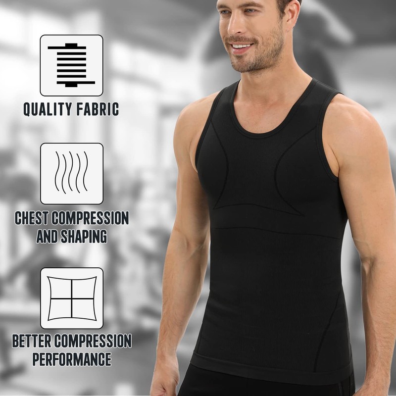 Mens Compression Shirt Tank Top Gynecomastia Body Shaper Vest Tummy Control Tops gallery