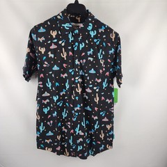 Tipsy Elves Shirt Men Large Multi Midnight Fiesta Hawaiian S/S Button Up NWT