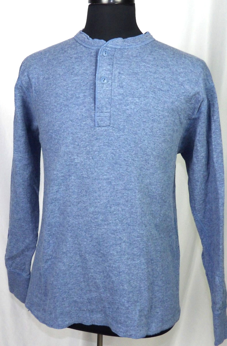L.L. Bean Long Sleeved Blue Wool Blend Henley River Driver Shirt Men's Large gallery