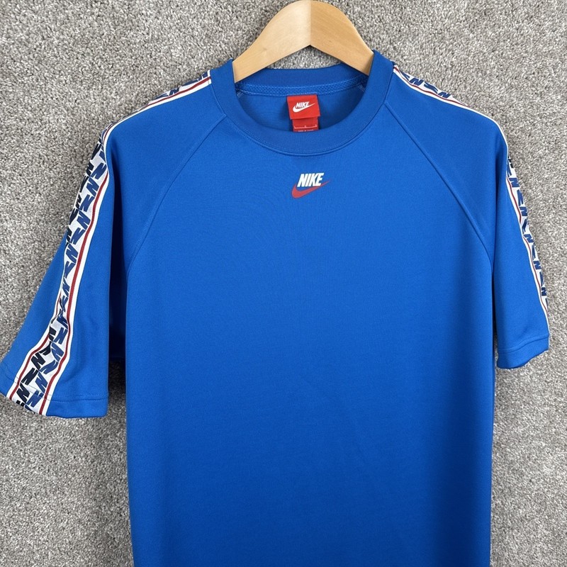 Nike Mens Large Sportswear Logo Tape T-Shirt Royal Blue Raglan Tee gallery