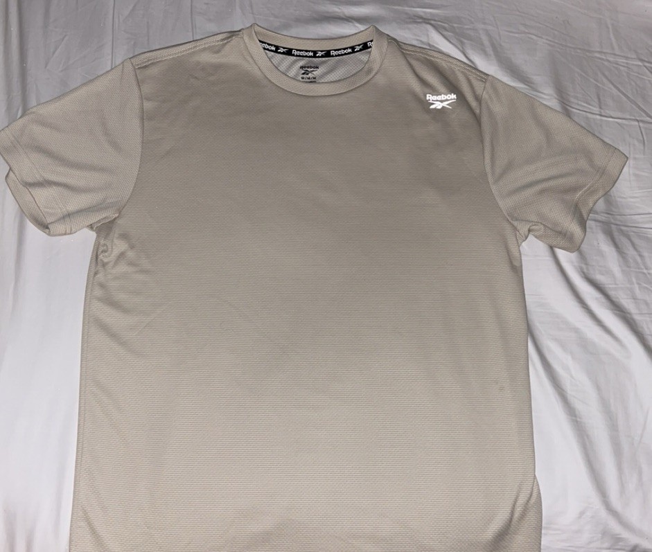 Reebok Men Medium M Performance Mesh T Shirt Beige Tan Gym Training Speedwick gallery