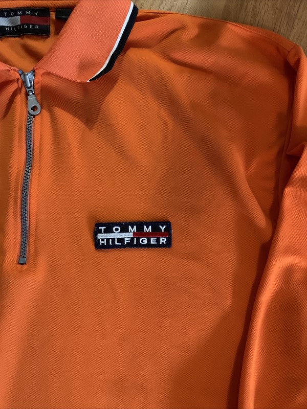 TOMMY HILFIGER 1/4 Zip Pullover Long Sleeve Size Large Orange gallery