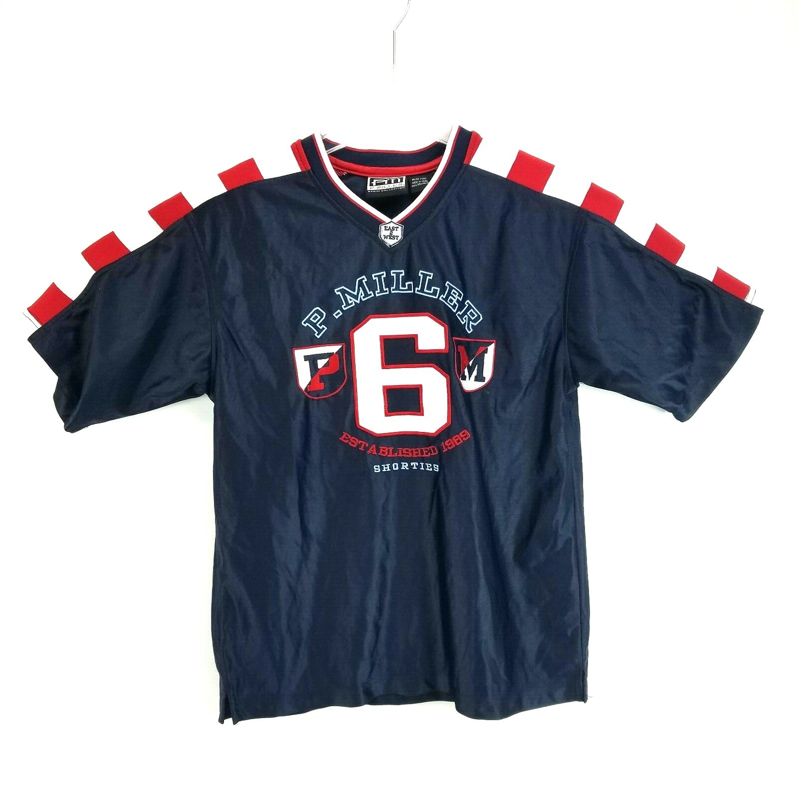 Vtg P Miller Denim Collection Jersey Youth Med (12-14) Blue with Red/White 6 gallery