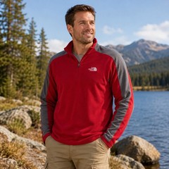 The North Face TKA 100 1/4 Zip Fleece Pullover Mens M Red Gray A436