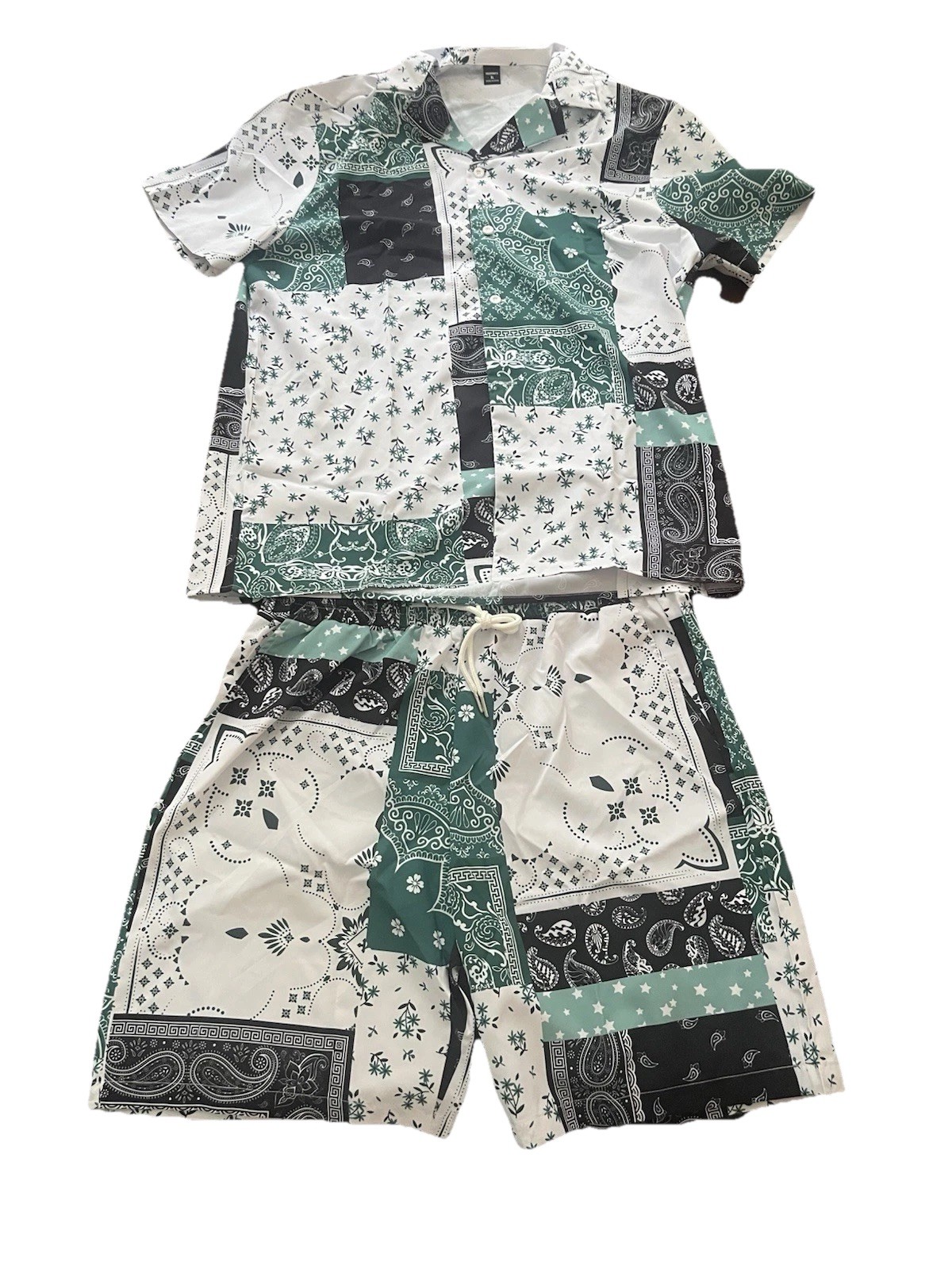 Summer Wear Top & Bottom, Men’s, Top-L Fit, Bottom XL Fit, Paisley White/black gallery