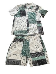 Summer Wear Top & Bottom, Men’s, Top-L Fit, Bottom XL Fit, Paisley White/black