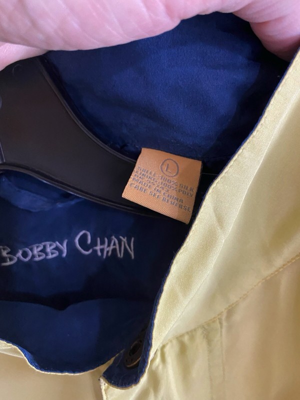 Bobby Chan 100% Silk Yellwo Golf Wind SWEATER Shirt Large L gallery