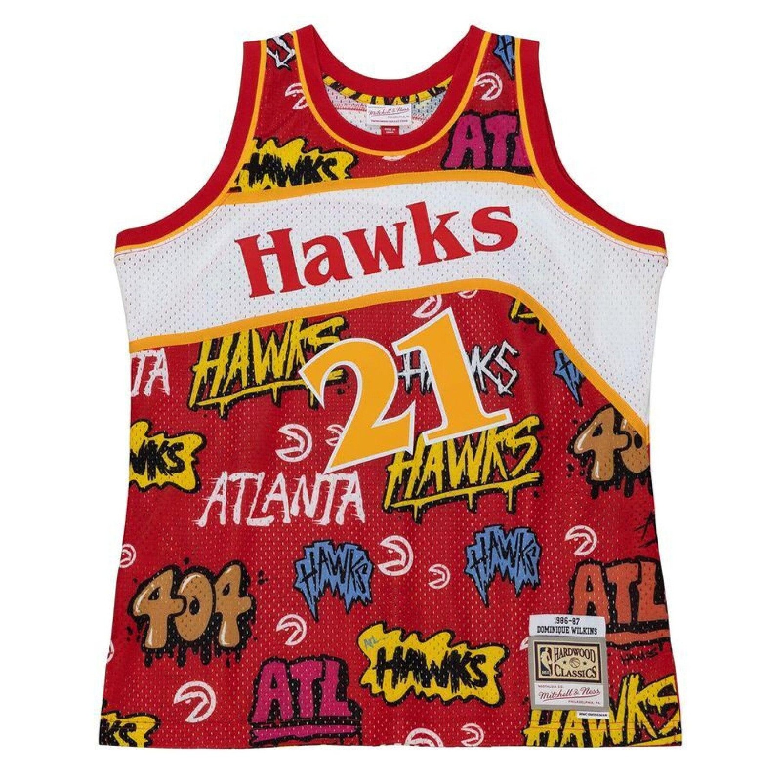MENS MITCHELL & NESS SLAP STICKER SWINGMAN JERSEY HAWKS 1986 DOMINIQUE WILKINS gallery