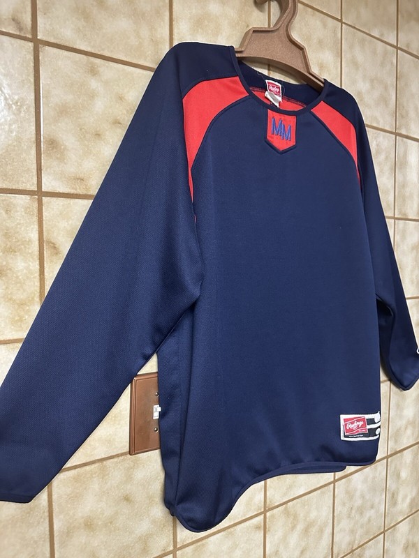Rawlings Men’s Pullover Long Sleeve Jersey Shirt, Sports Outdoor Navy Red, Sz Lg gallery