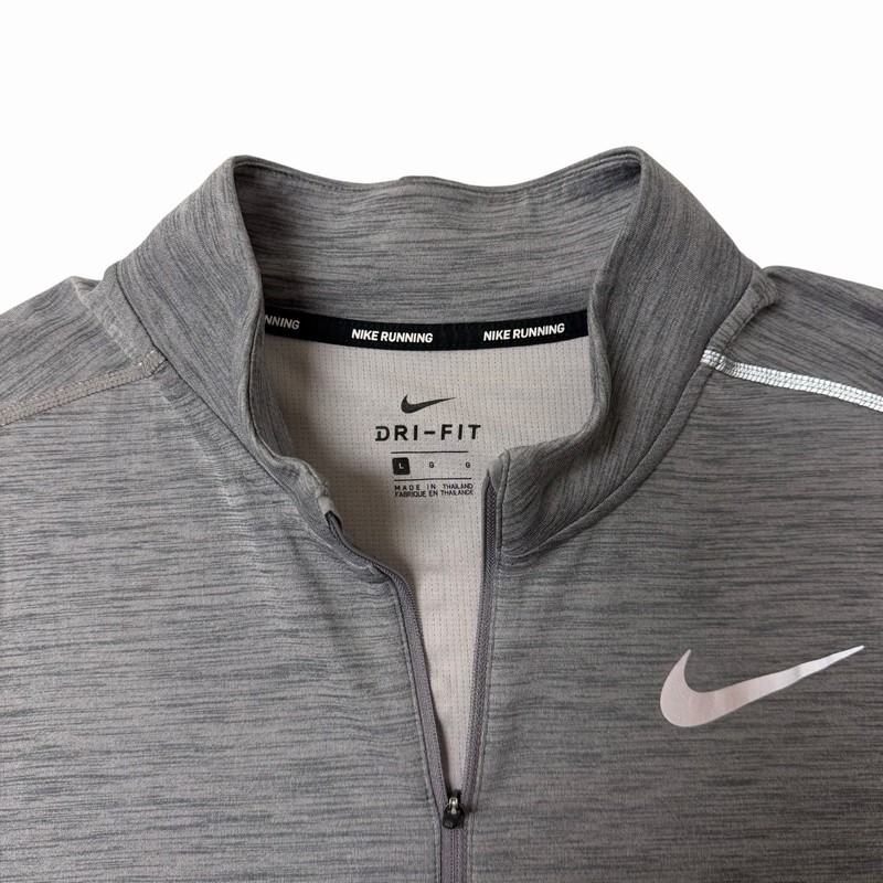 NIKE Running Large Gray 1/4 Zip Pullover Long Sleeve Quick Dry Logo Thumb Holes gallery