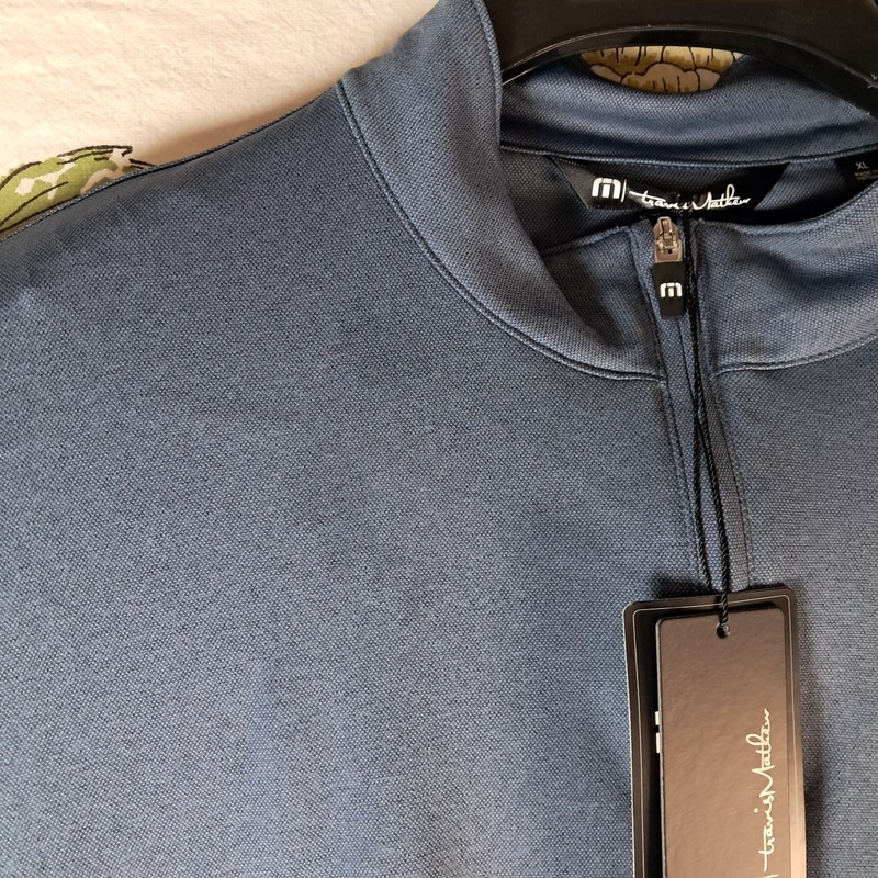 Travis Mathews Men's XL 1/4 Zip Golf Pullover Indigo Blue Long Sleeve Stretch gallery