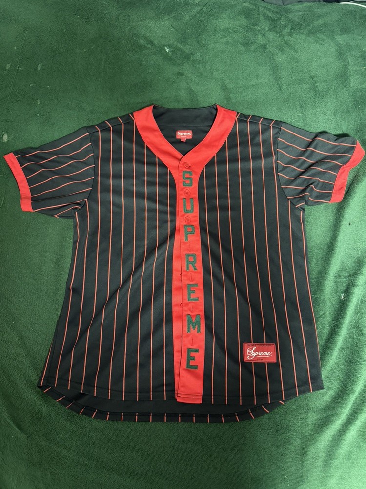 Supreme Vertical Logo Baseball Jersey Red New Authentic FW18 XLARGE BLACK RED