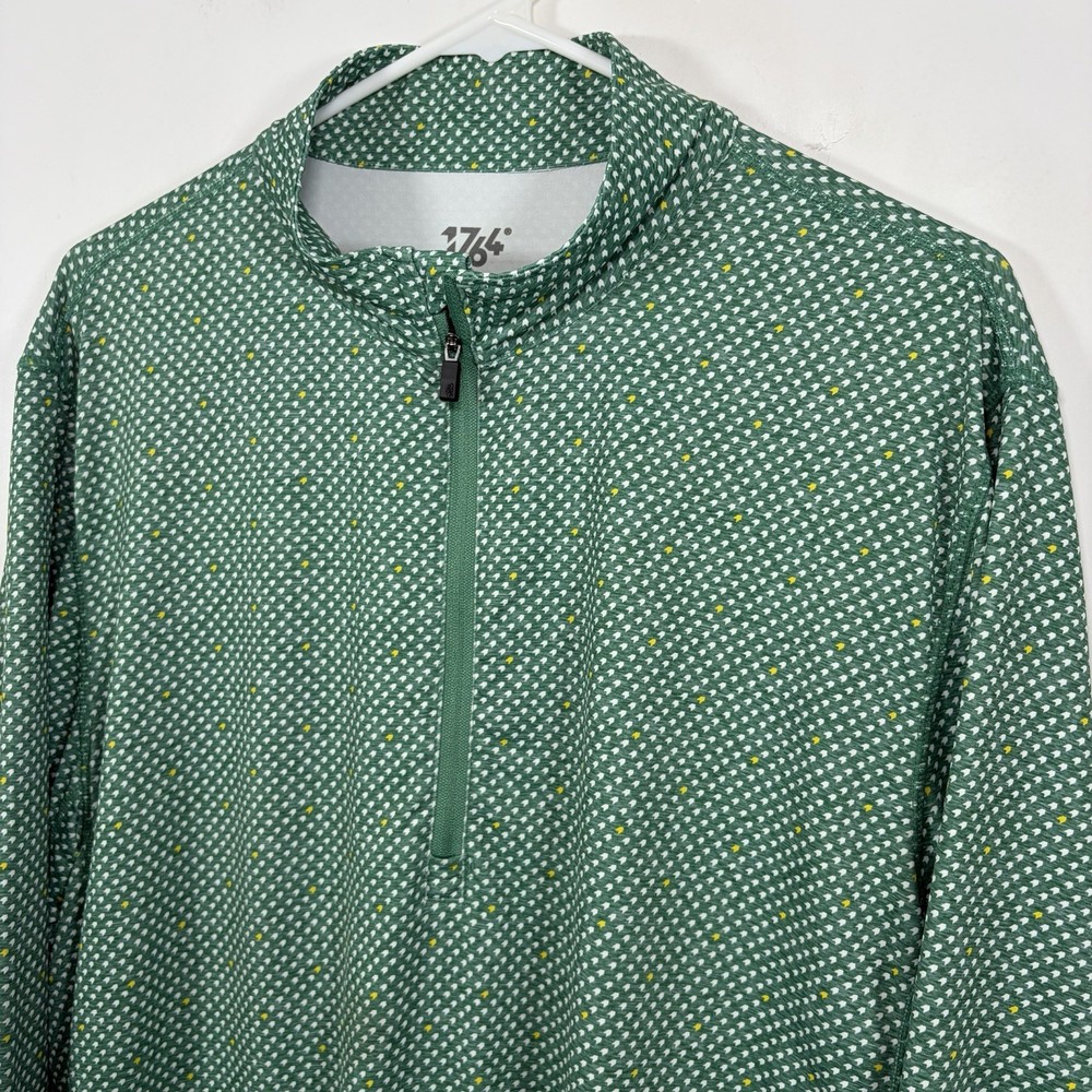 1764 Golf 1/4 Zip Pullover Mens Medium Green Yellow Masters Colors Geometric AOP