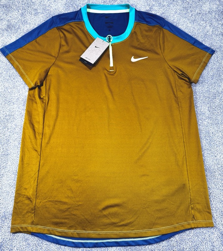 NWT! Nike Court Dri-Fit ADV Tennis Shirt Gold Teal-DD8321-718-Men’s L gallery