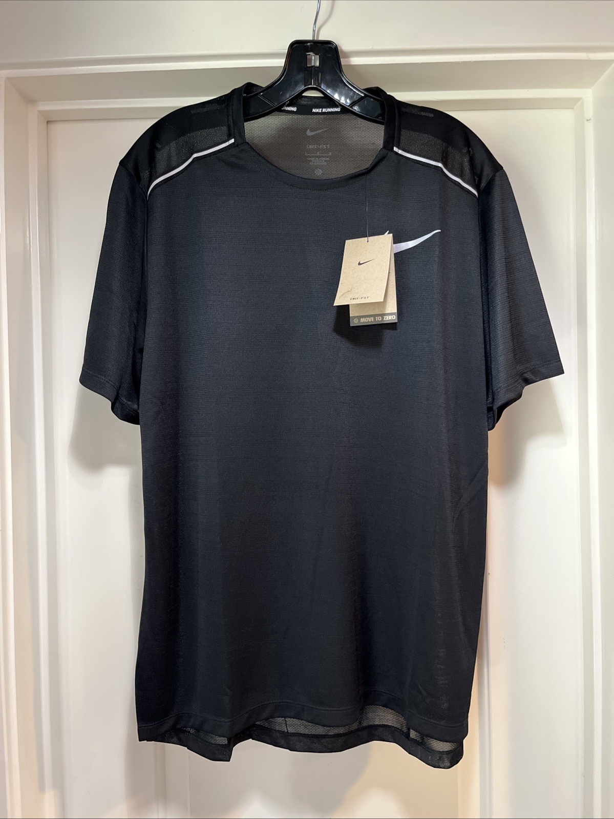 Mens Large Nike Dri-FIT Miler Running Short Sleeve Shirt Black Mesh AJ7565-010 gallery