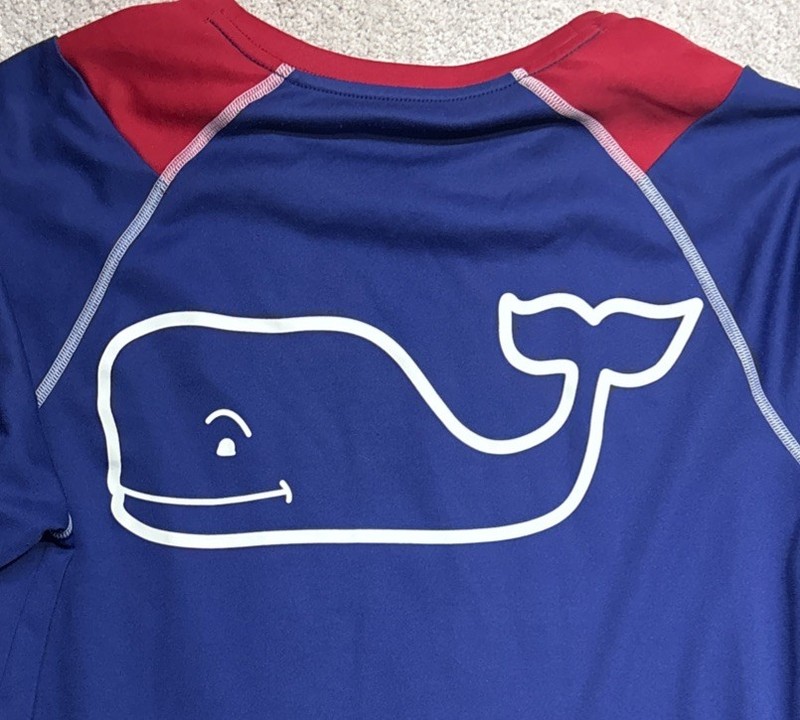 Vineyard Vines Shirt Blue Performance Long Sleeve Big Whale Logo On Back Men Med gallery